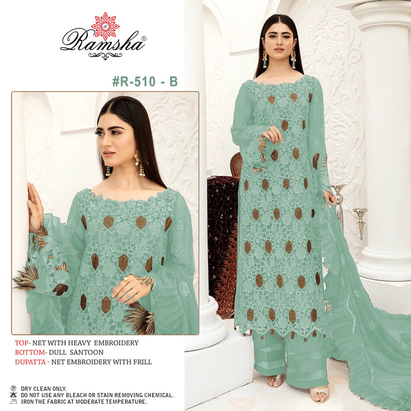 Ramsha R 510 B Net With Beautiful Embroidery Work Stylish Designer Pakistani Party Wear Salwar Kameez