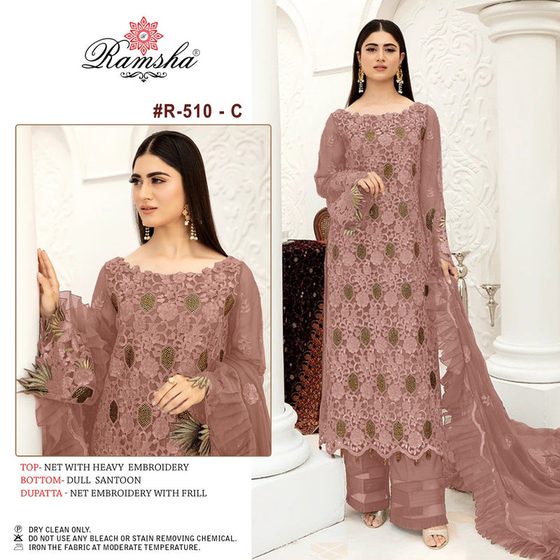 Ramsha R 510 C Net With Beautiful Embroidery Work Stylish Designer Pakistani Party Wear Salwar Kameez