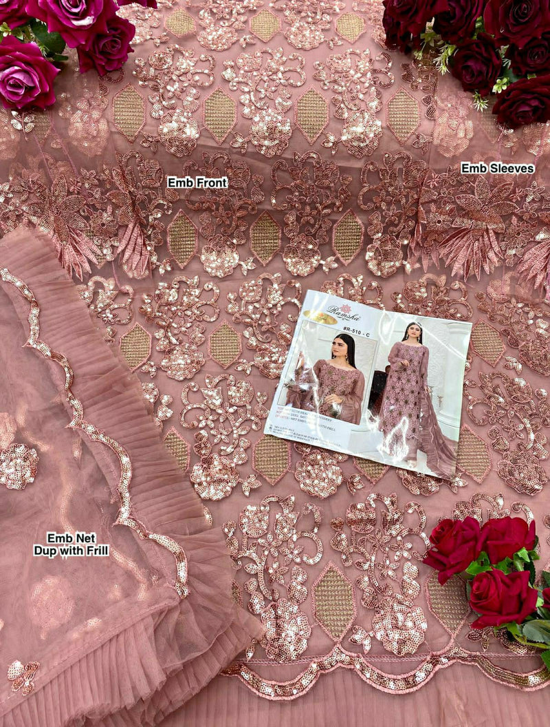 Ramsha R 510 C Net With Beautiful Embroidery Work Stylish Designer Pakistani Party Wear Salwar Kameez