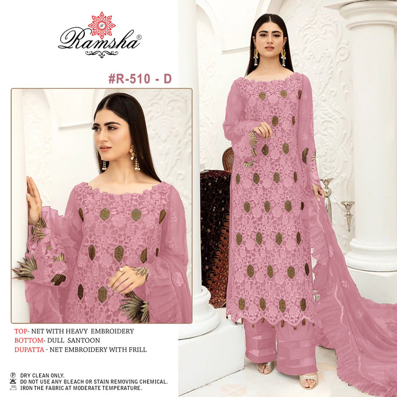 Ramsha R 510 D Net With Beautiful Embroidery Work Stylish Designer Pakistani Party Wear Salwar Kameez
