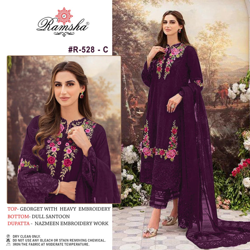 Ramsha R 528 C Georgette With Beautiful Embroidery Work Stylish Designer Pakistani Salwar Kameez