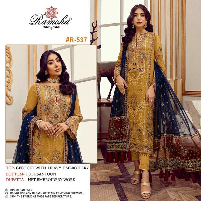 Ramsha R 537 Georgette With Heavy Embroidery Work Stylish Designer Wedding Look Salwar Kameez