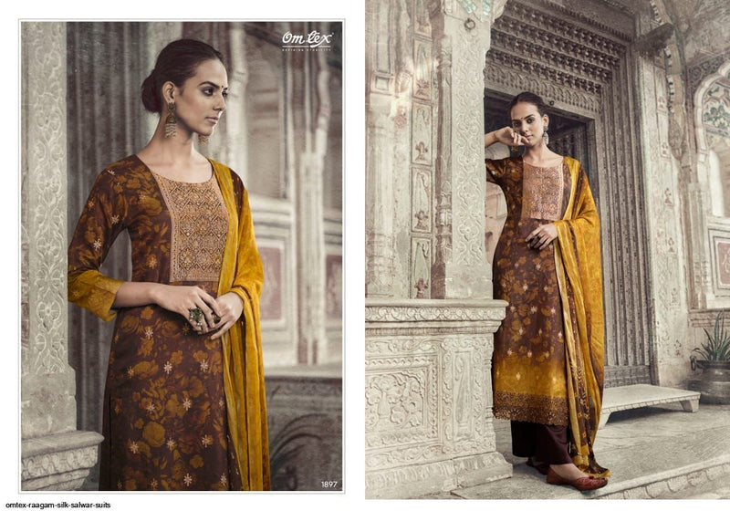 Omtex Raagam Silk Jacquard Beautiful Collection Of Salwar Kameez With Digital Print & Embroidery