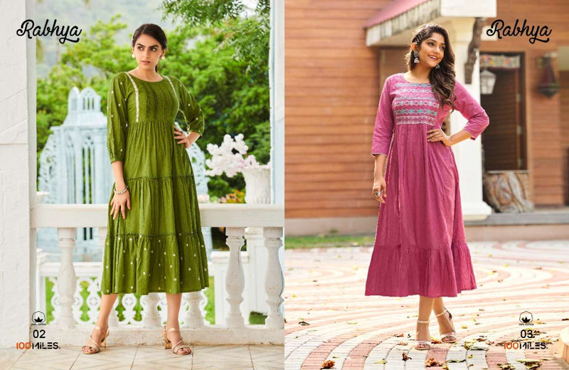 100 Miles Rabhya Cotton Stylish Designer Wear Kurti Collection