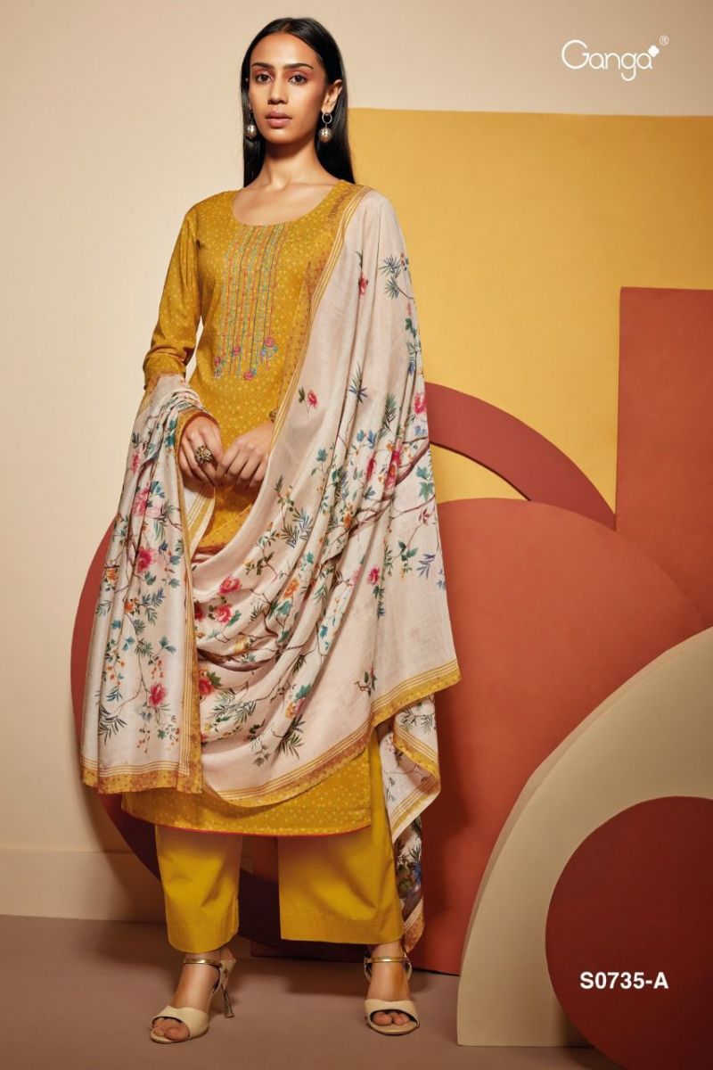Ganga Rabta Cotton Satin Printed Exclusive Collection Of Party Wear Salwar Suits With Embroidery