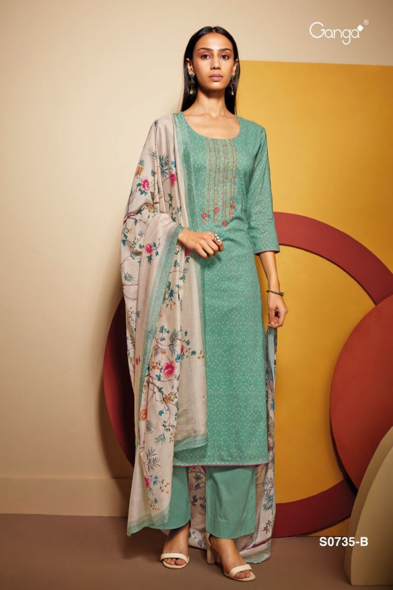 Ganga Rabta Cotton Satin Printed Exclusive Collection Of Party Wear Salwar Suits With Embroidery