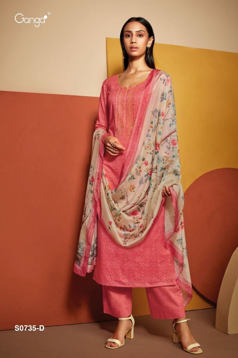 Ganga Rabta Cotton Satin Printed Exclusive Collection Of Party Wear Salwar Suits With Embroidery