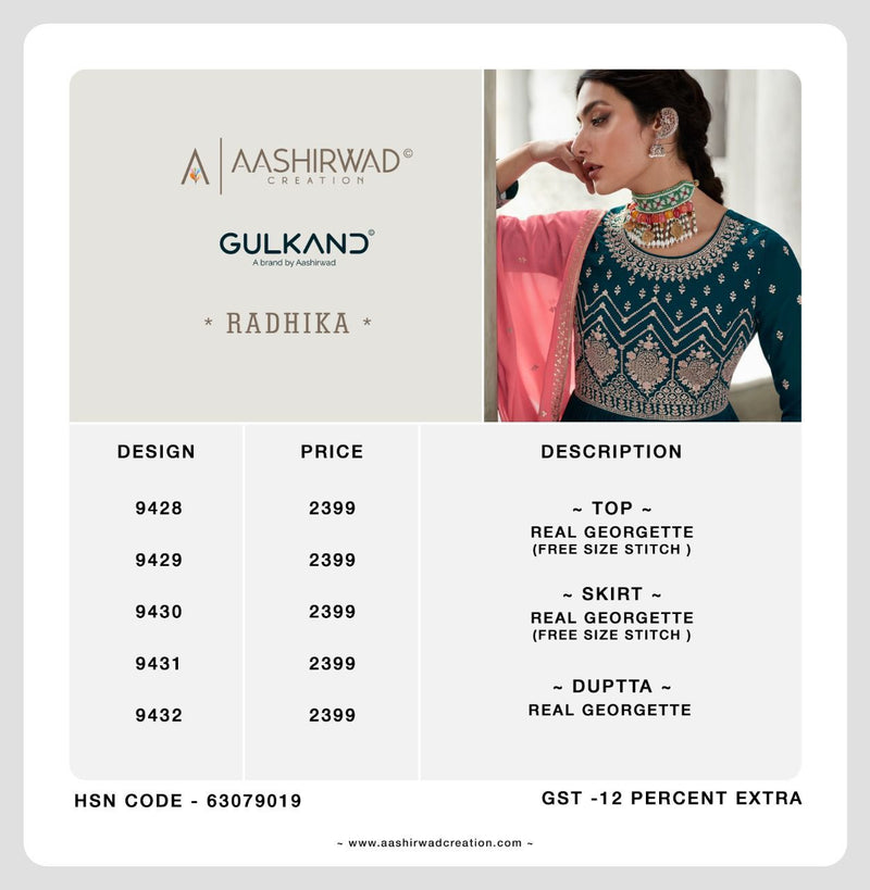 Aashirwad Creation Radhika Georgette With Heavy Embroidery Work Stylish Designer Festive Wear Kurti