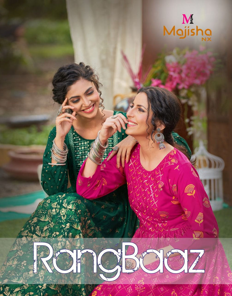 Majisha NX Rangbaz Vol 1 Rayon Foil Printed Fancy Gown Style Party Wear Kurtis