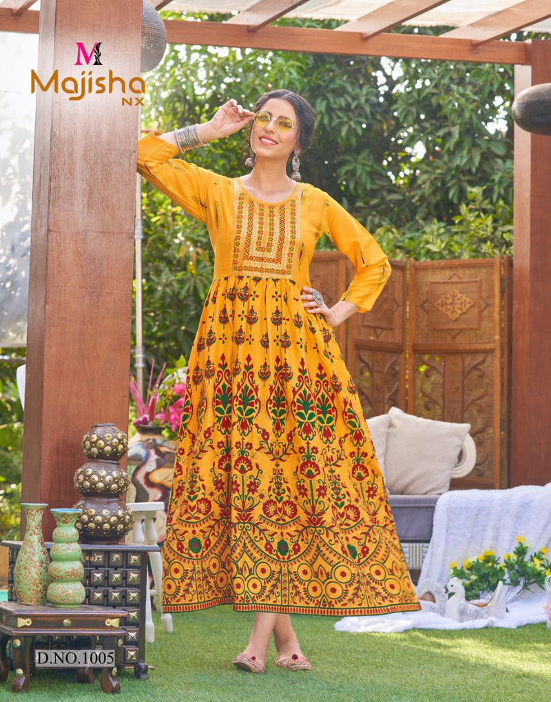 Majisha NX Rangbaz Vol 1 Rayon Foil Printed Fancy Gown Style Party Wear Kurtis