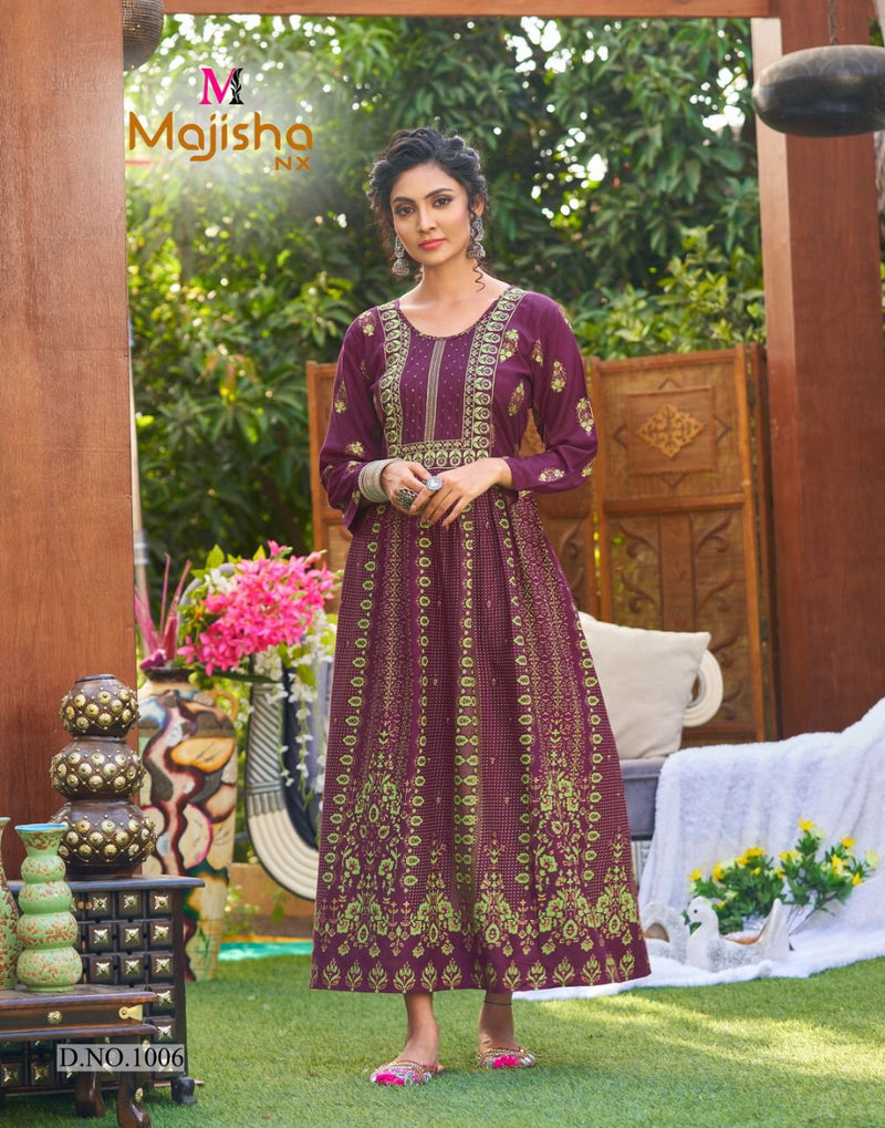 Majisha NX Rangbaz Vol 1 Rayon Foil Printed Fancy Gown Style Party Wear Kurtis