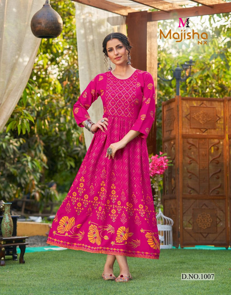 Majisha NX Rangbaz Vol 1 Rayon Foil Printed Fancy Gown Style Party Wear Kurtis