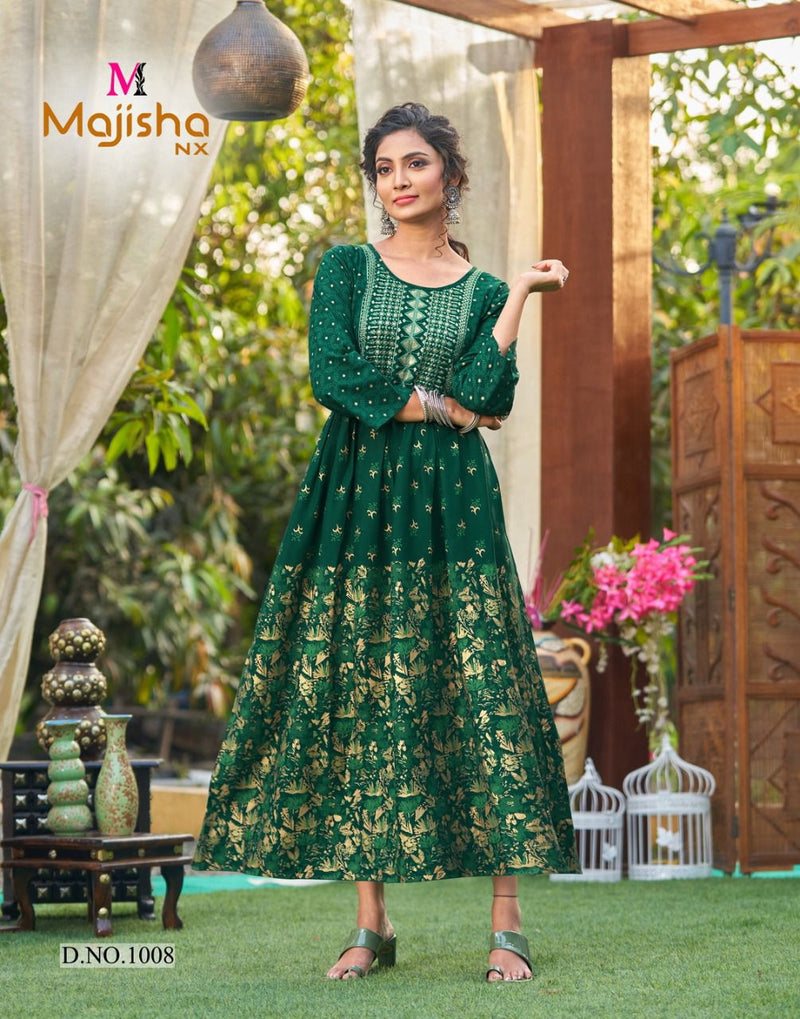 Majisha NX Rangbaz Vol 1 Rayon Foil Printed Fancy Gown Style Party Wear Kurtis