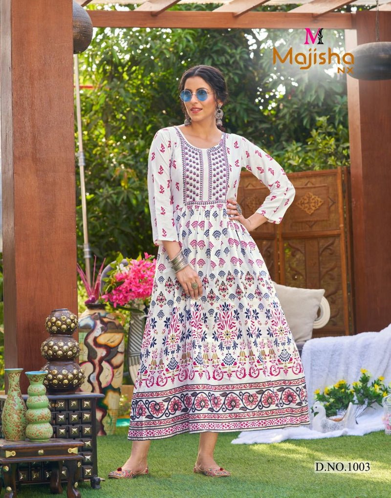Majisha NX Rangbaz Vol 1 Rayon Foil Printed Fancy Gown Style Party Wear Kurtis