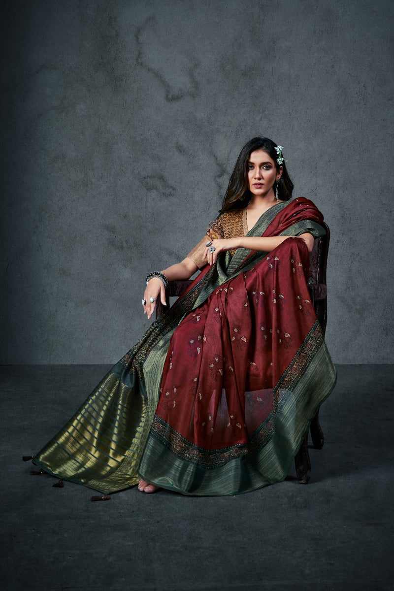 Raj Yog Ajrakh Silk Daily Soft Cotton With Lagdi Patta Designer Wear Saree
