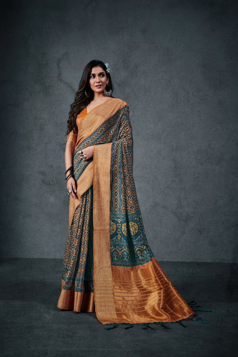 Raj Yog Ajrakh Silk Daily Soft Cotton With Lagdi Patta Designer Wear Saree