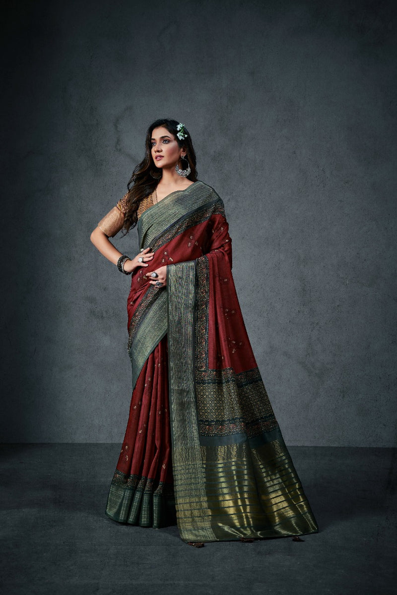 Raj Yog Ajrakh Silk Daily Soft Cotton With Lagdi Patta Designer Wear Saree