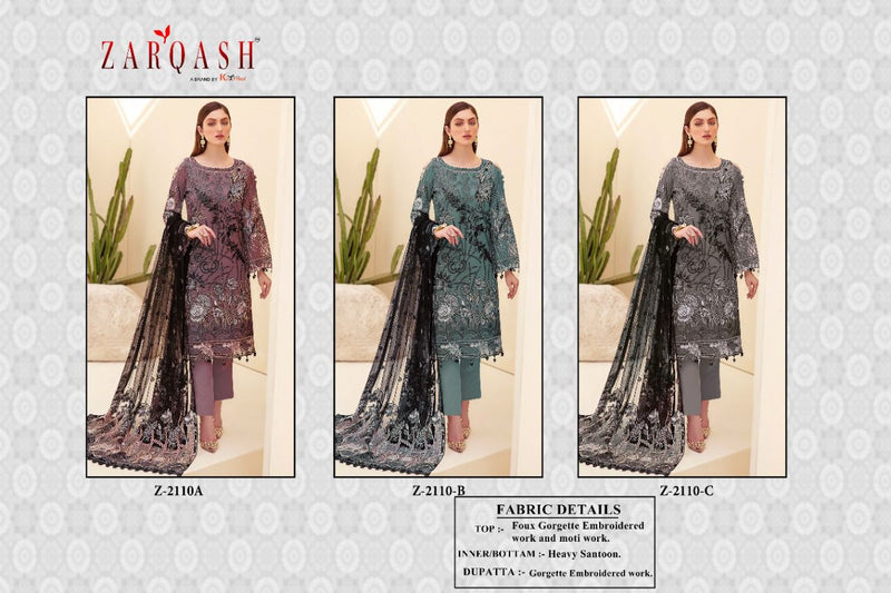 Zarqash Ramsha 2110 Fox Georgette Embroidered Pakistani Style Party Wear Salwar Suits