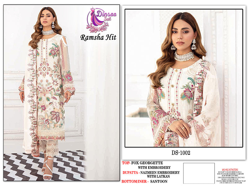 Dinsaa Suit Ramsha Hit Fox Georgette Designer Heavy Embroidered Pakistani Style Wedding Wear Salwar Suits