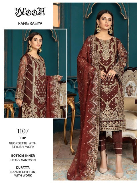 Noor Rang Rasiya Georgette Designer Pakistani Style Salwar Suits With Heavy Embroidery