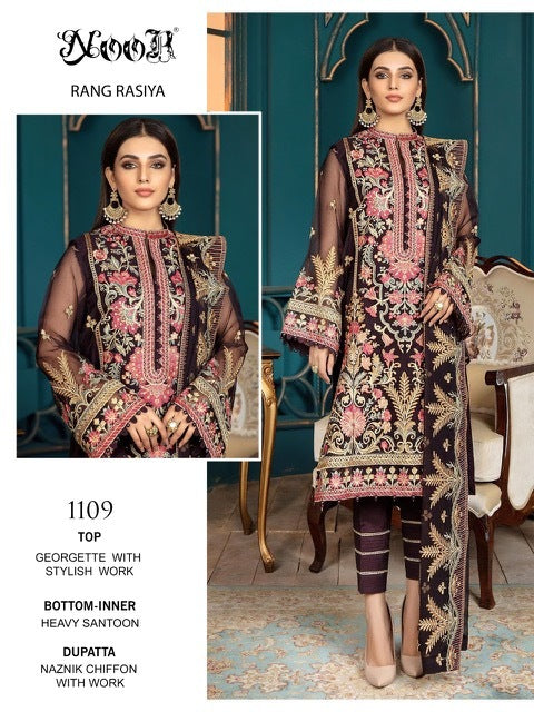 Noor Rang Rasiya Georgette Designer Pakistani Style Salwar Suits With Heavy Embroidery
