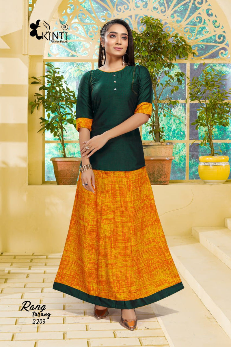 Kinti Rang Tarang Vol 22 Rayon  Fancy Short Kurtis With Skirts