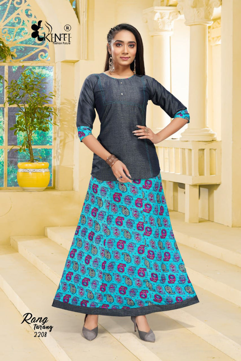 Kinti Rang Tarang Vol 22 Rayon  Fancy Short Kurtis With Skirts