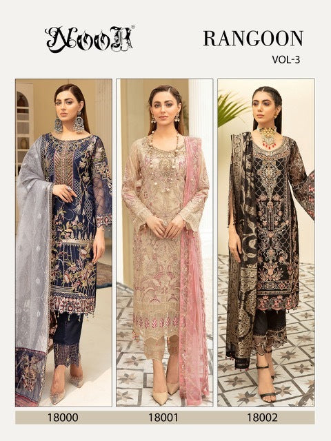 Noor Rangoon Vol 3 Georgette Embroidered Pakistani Style Party Wear Salwar Suits