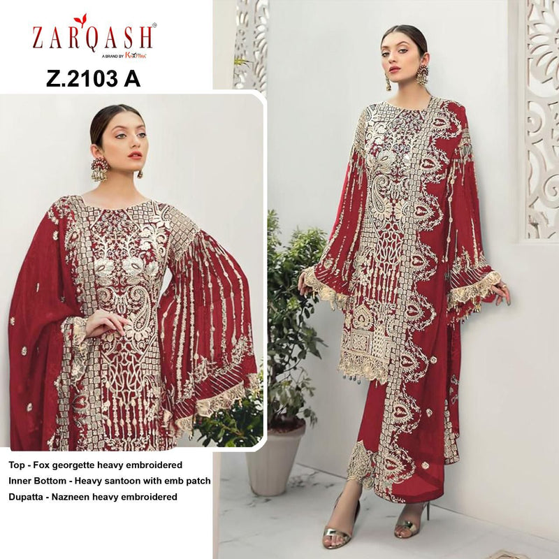 Zarqash Rangoon Z 2103 Fox Georgette Pakistani Style Designer Wedding Wear Salwar Suits