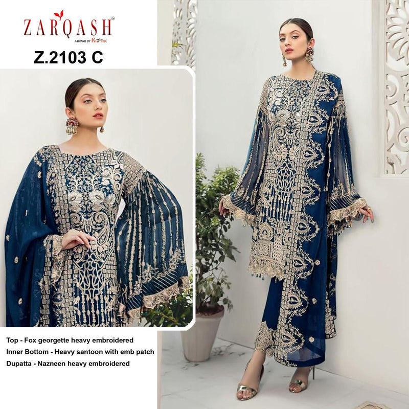 Zarqash Rangoon Z 2103 Fox Georgette Pakistani Style Designer Wedding Wear Salwar Suits