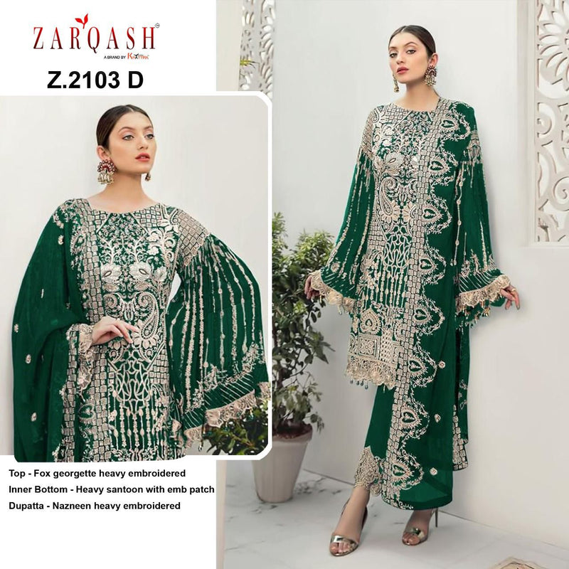 Zarqash Rangoon Z 2103 Fox Georgette Pakistani Style Designer Wedding Wear Salwar Suits