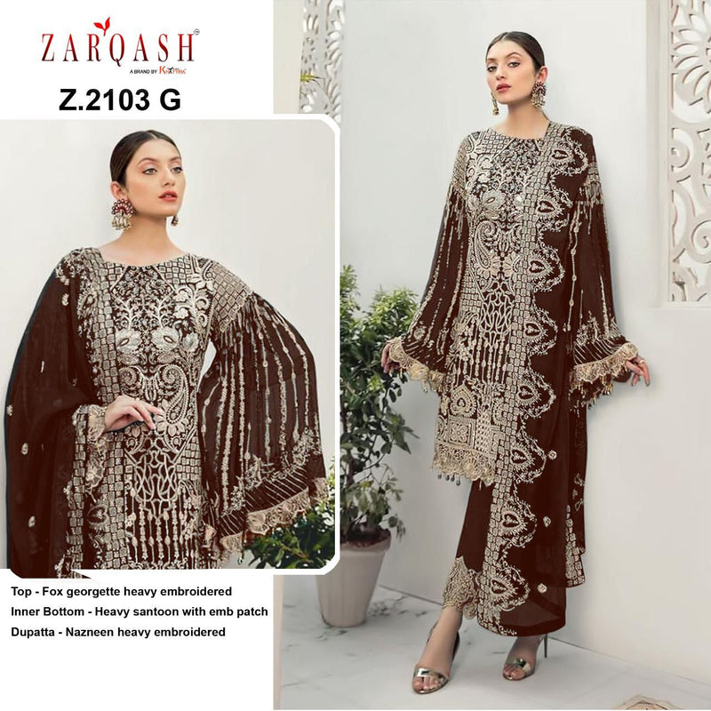 Zarqash Rangoon Z 2103 Fox Georgette Pakistani Style Designer Wedding Wear Salwar Suits