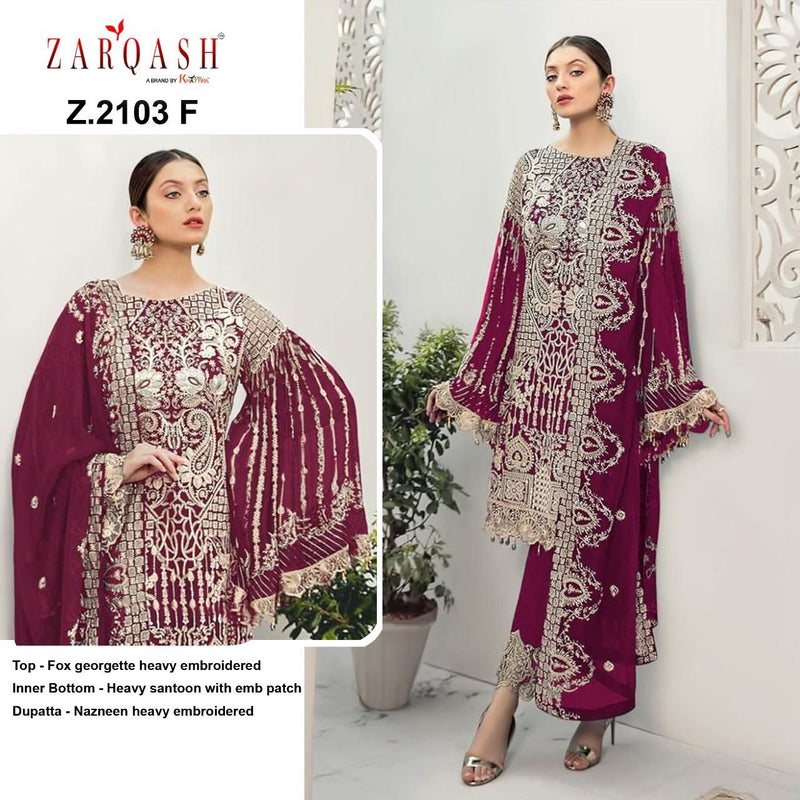 Zarqash Rangoon Z 2103 Fox Georgette Pakistani Style Designer Wedding Wear Salwar Suits
