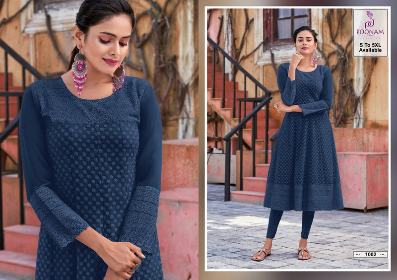 Poonam Designer Rangrez Georgette Chicken Anarkali Frock Style Stylish  Kurtis