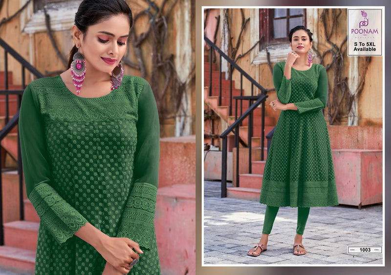 Poonam Designer Rangrez Georgette Chicken Anarkali Frock Style Stylish  Kurtis