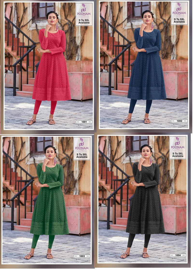 Poonam Designer Rangrez Georgette Chicken Anarkali Frock Style Stylish  Kurtis