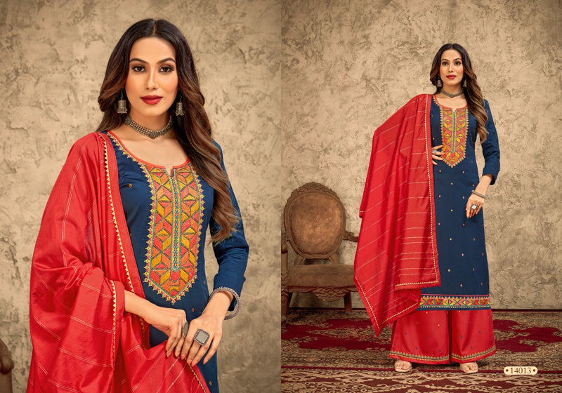 Panch Ratna Rangriti Patiyala Jam Silk With Heavy Embroidery Work Stylish Designer Festive Wear Salwar Kameez
