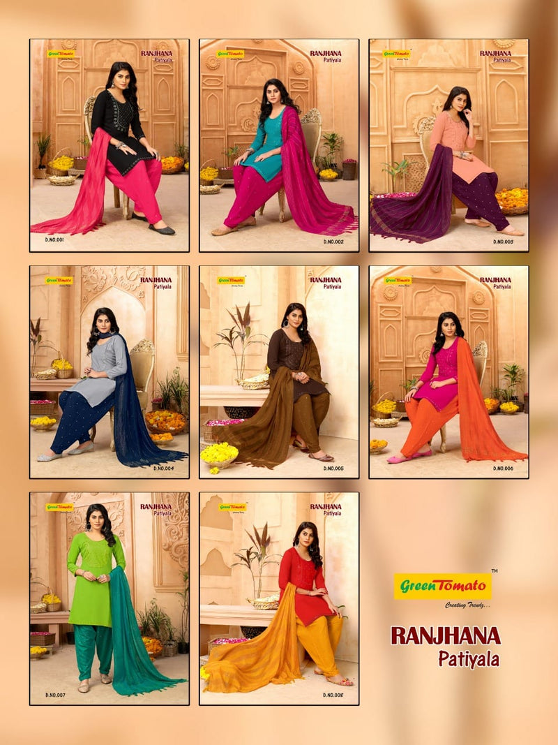 Green Tomato Ranjhana Patiyala Style Festive Wear Ready Made Rayon Salwar Kameez