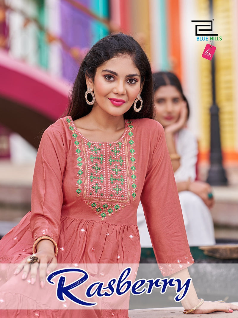 Blue Hills Rasberry Rayon With Printed Work Stylish Designer Attractive Look Fancy Long Gown