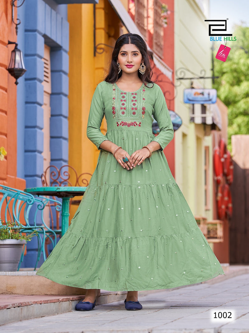 Blue Hills Rasberry Rayon With Printed Work Stylish Designer Attractive Look Fancy Long Gown