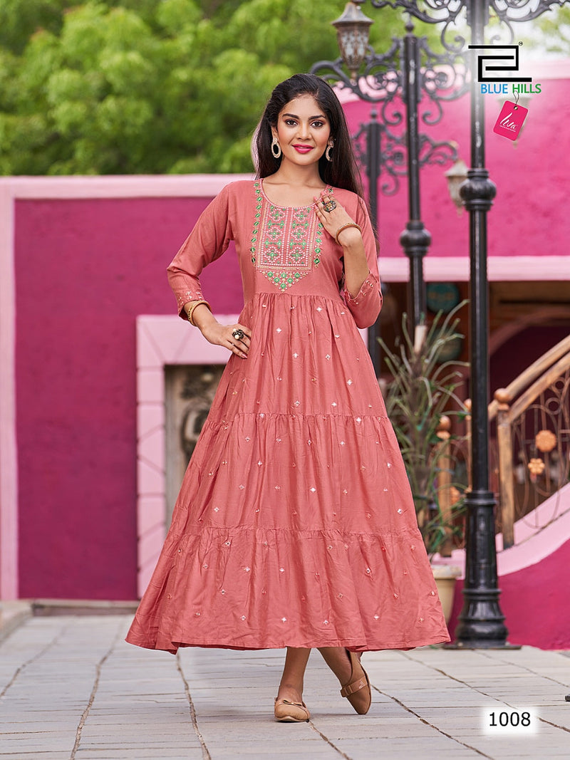 Blue Hills Rasberry Rayon With Printed Work Stylish Designer Attractive Look Fancy Long Gown