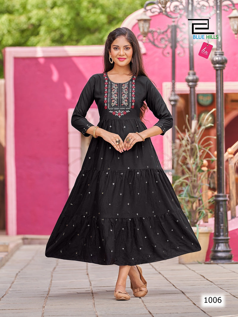 Blue Hills Rasberry Rayon With Printed Work Stylish Designer Attractive Look Fancy Long Gown