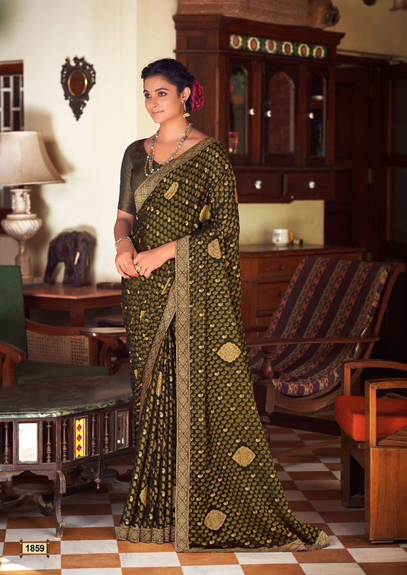 Kashvi Creation Ravina Chiffon Brasso Party Wear Sarees
