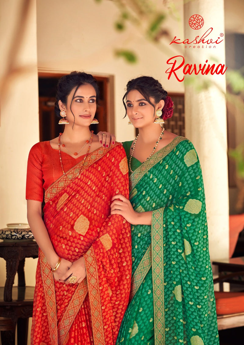 Kashvi Creation Ravina Chiffon Brasso Party Wear Sarees