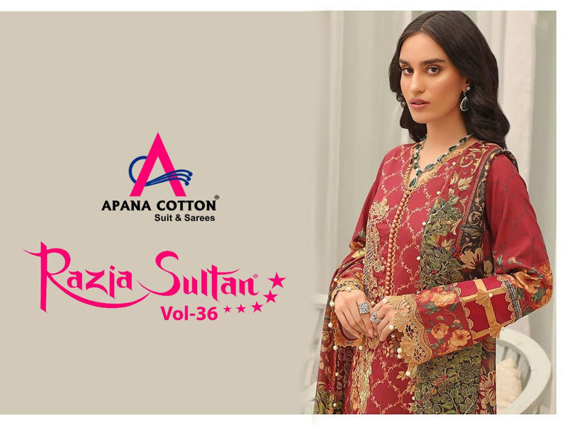 Apana Razia Sultan Vol 36 Pure Cotton With Printed Work Stylish Designer Pakistani Salwar Kameez