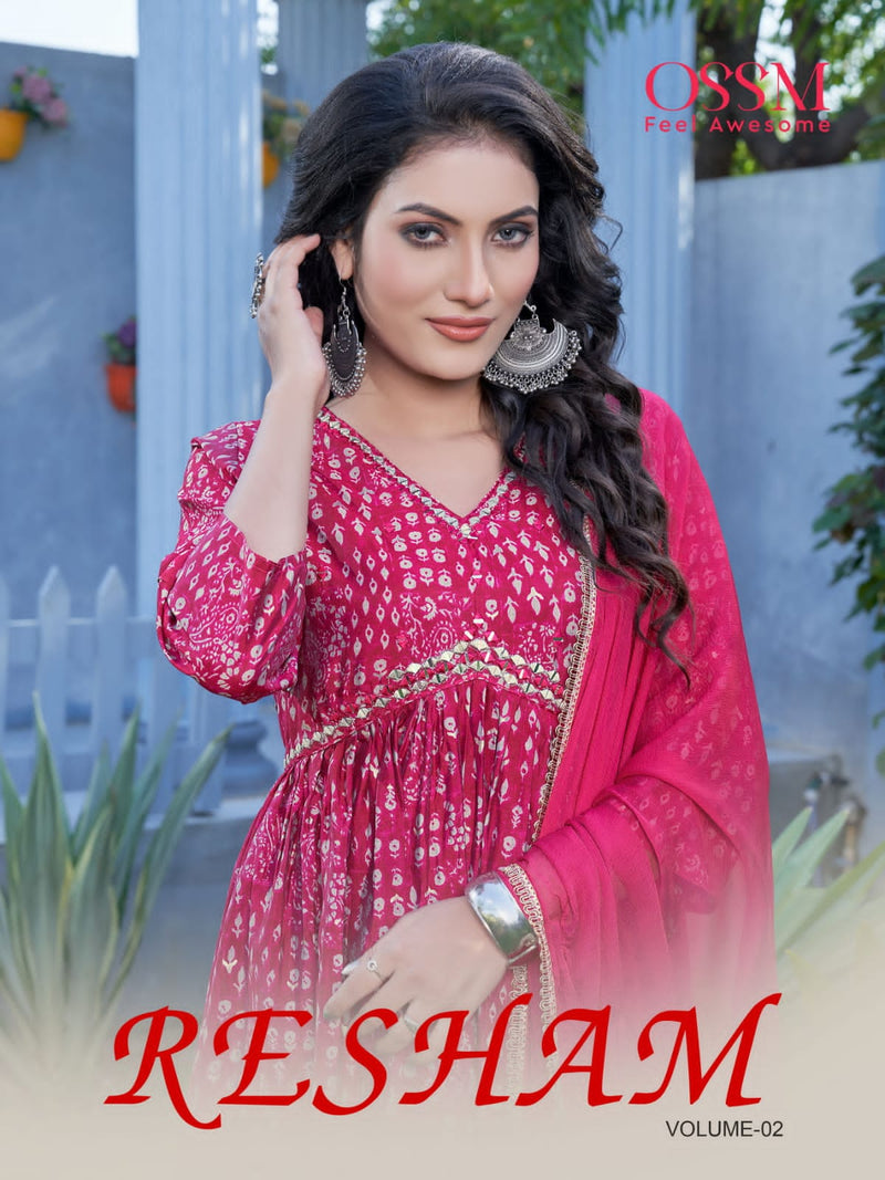 Ossm Resham Vol 2 Chanderi Model Silk Foil Printed Embroidery Mirror Work Designer Fancy Wear Kurti