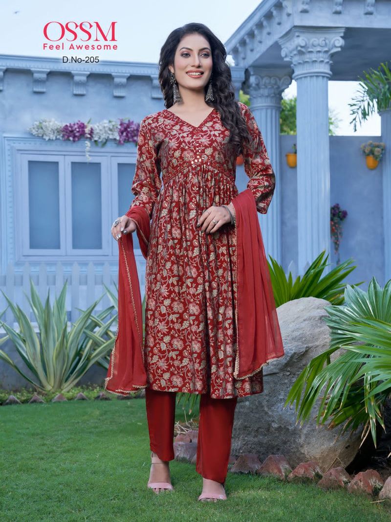 Ossm Resham Vol 2 Chanderi Model Silk Foil Printed Embroidery Mirror Work Designer Fancy Wear Kurti