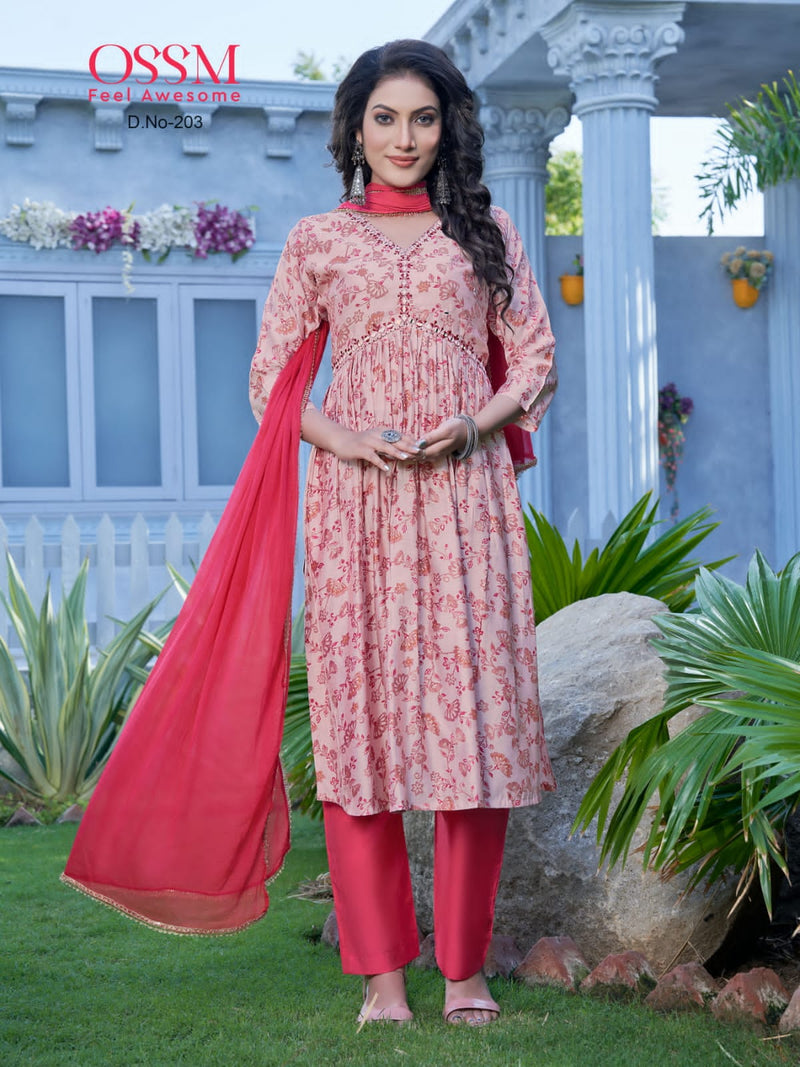 Ossm Resham Vol 2 Chanderi Model Silk Foil Printed Embroidery Mirror Work Designer Fancy Wear Kurti