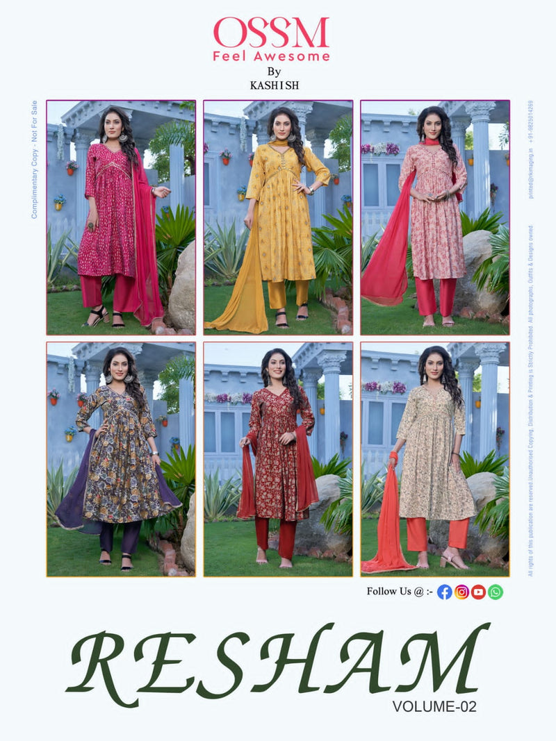 Ossm Resham Vol 2 Chanderi Model Silk Foil Printed Embroidery Mirror Work Designer Fancy Wear Kurti