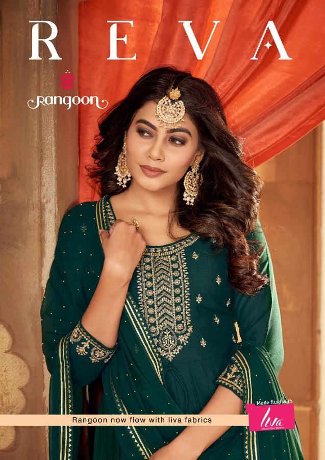 Rangoon Reva Rayon Embroidery Work Anarkali Style Fancy Designer Partywear Salwar Kameez